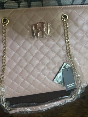 Badgley Mischka Quilted Blush Tote with Gold Chain